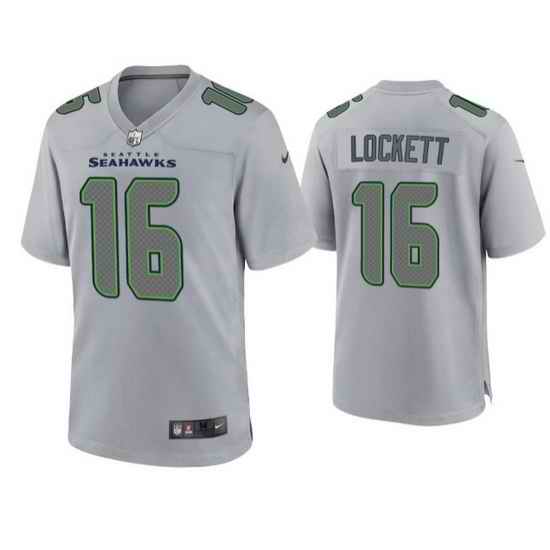Men Seattle Seahawks 16 Tyler Lockett Grey Atmosphere Fashion Stitched Game Jersey